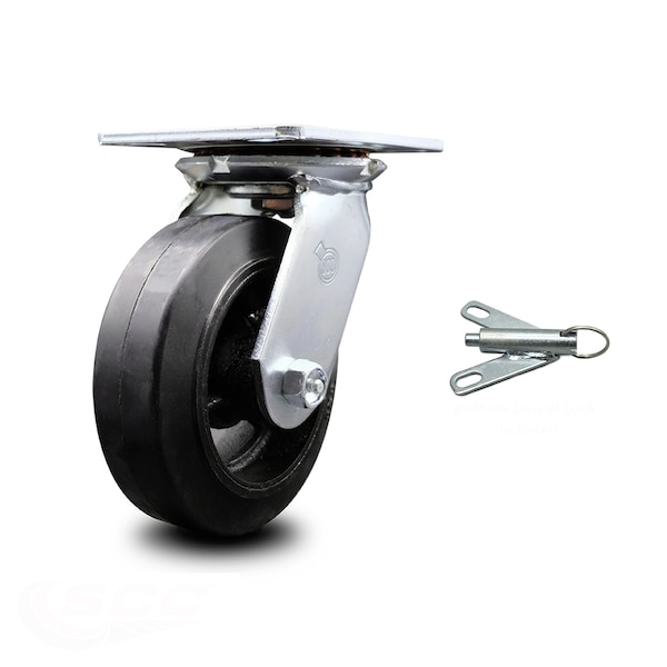 6 Inch Heavy Duty Rubber on Steel Caster with Ball Bearing and Swivel Lock SCC